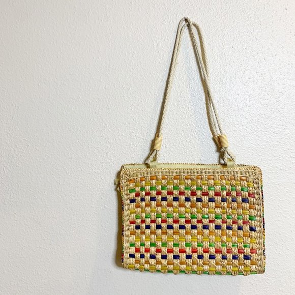 Vintage Bags Vintage Straw Messenger Bag Colorful Woven Basket